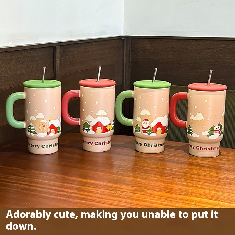 Kubek Świąteczny XXL 800ml z Pokrywką i Słomką