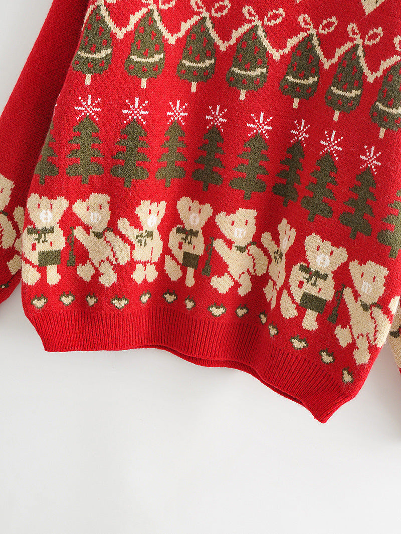 Uroczy Sweter Świąteczny w Misie i Serca (Czerwony / Kremowy)