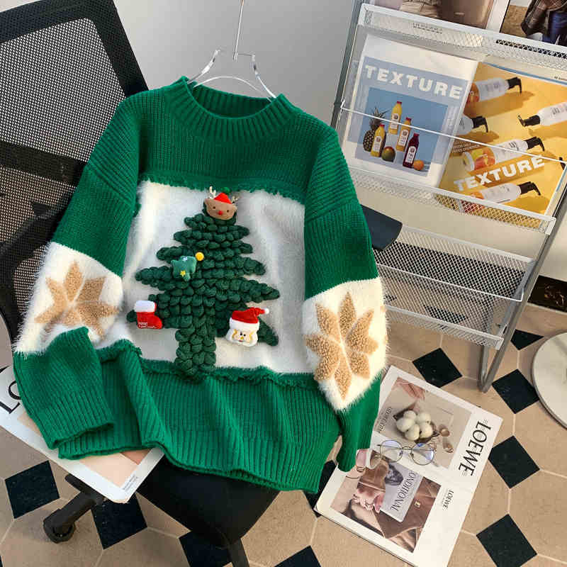 Sweter Świąteczny z Choinką 3D i Pluszowymi Ozdobami