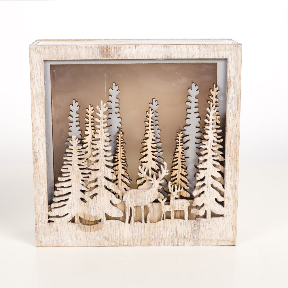 Drewniana Świecąca Ramka 3D LED – Leśna Sceneria